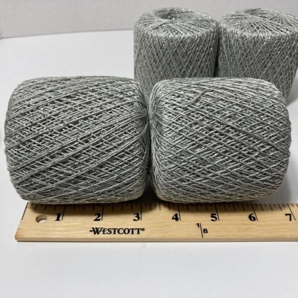 4 Aunt Lydia's Metallic Crochet Thread Silver